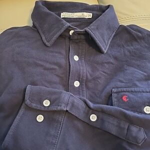 Criquet‎ Polo Shirt Mens Sz XL Long Sleeve Players Shirt Navy Blue Organic Pique